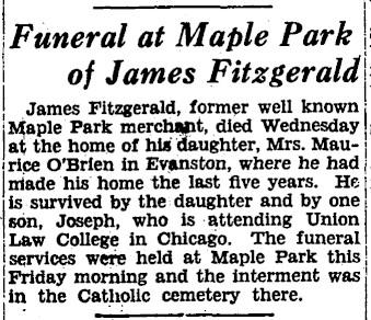 Fitzgerald James Death Notice True Republican 11 May 1929